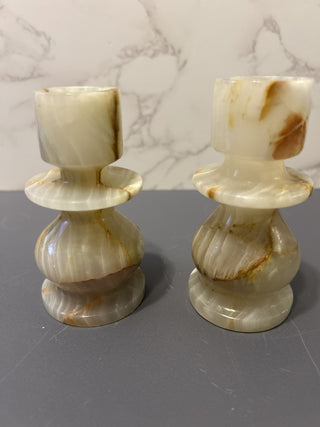 12F Pair of Vintage Onyx Candle Holders 4” MST|68935