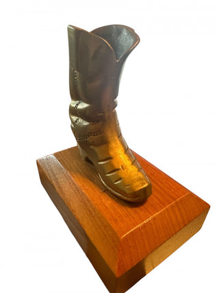 Vintage Brass 5" Western Cowboy Boot Planter Vase pen holder on wooden block #47 VV MTS