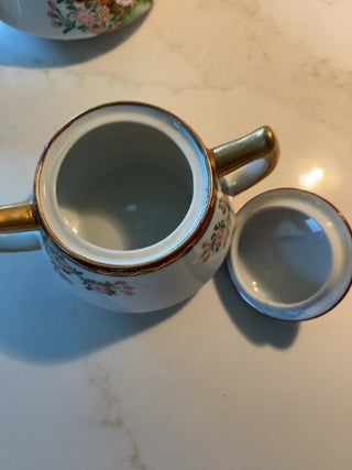 Set of vintage Japanese Kutani Teapot and sugar bowl