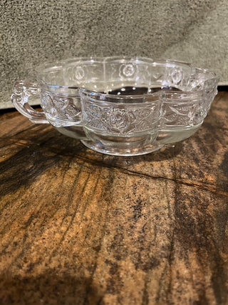 Vintage Jeannette Glass Aztec Rose Pedestal Handled Bowl RSV|123150
