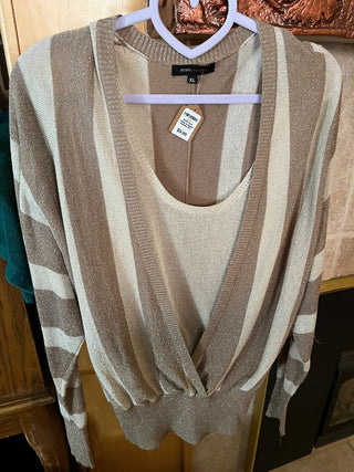 BCBG Gold Glitter Stripped Sweater w/Attached Tank(XL). RSV|125559