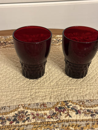 Vintage Anchor Hoclking Royal Ruby Red Windsor Glass small Tumbler sold as set of 2 -RCD|154937
