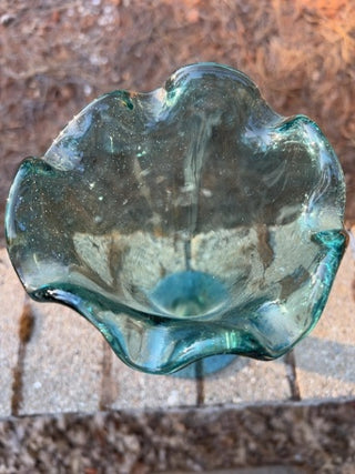 11.5” aqua blue trumpet glass vase
