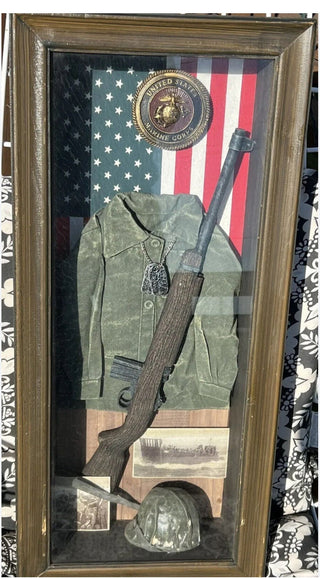 Army, Marine Corps WW2 Memory Box Glass Display Case #62 VV MTS