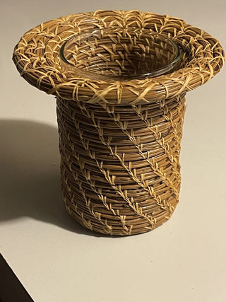 4" Pine Needle Basket/ Vase, w/ Glass Insert--SP MTS