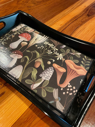 Upcycled Black Tray with Mushrooms ~MTS|102368