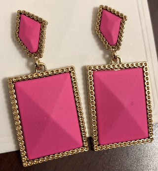 Hot Pink Gold Dangling Earrings MTS