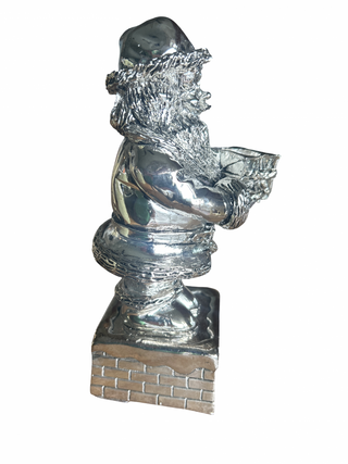 Vtg Christmas Silver Plated Metal 7.5" Santa Claus Figure Music Box Holiday-RSV|130696