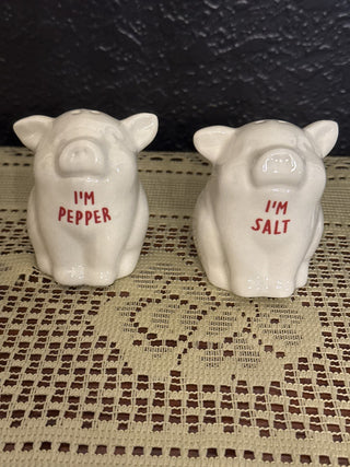 Vintage White Pig Salt & Pepper Shakers Set of 2 RCD|71863