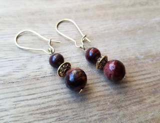 bri.craftique - Red Tiger Eye Kidney Wire Earrings (BRI) - MTS|115094