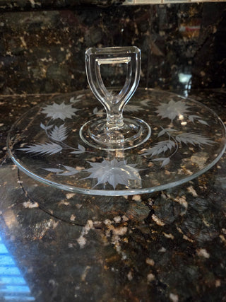 Clear Crystal Glass Serving Plate, Center Handle, RCD