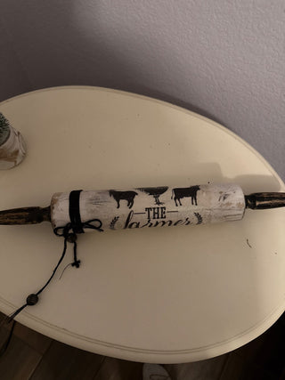 Vintage repurposed rolling pin decor black and white God bless farmers
