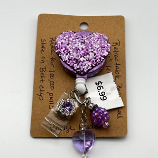 Purple Bling Heart Badge Holder Slide on Belt Clip|74755