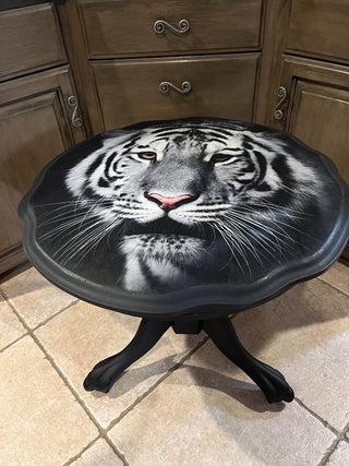 White Tiger Black Painted Oak Side Table (Custom Design) RSV|104725