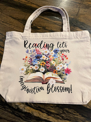 "Reading Let's Your Imagination Blossom" Large Zippered Canvas Bag or Tote RSV