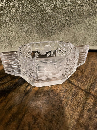 Art Deco Sugar Bowl Etched Rose Design or Trinket Dish. RSV