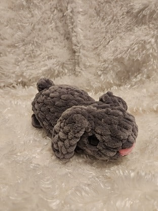 Bunny: Crocheted- gray, floppy ears, pink nose, so soft!