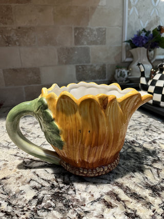Maxcera  Terra Cotta Handpainted Sunflower Pitcher