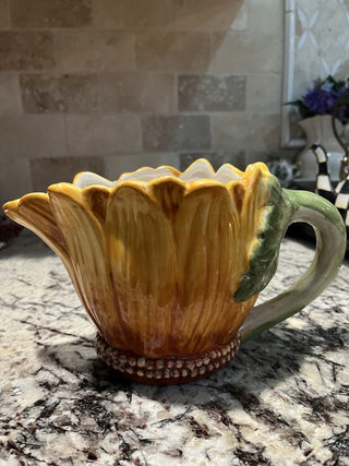Maxcera  Terra Cotta Handpainted Sunflower Pitcher