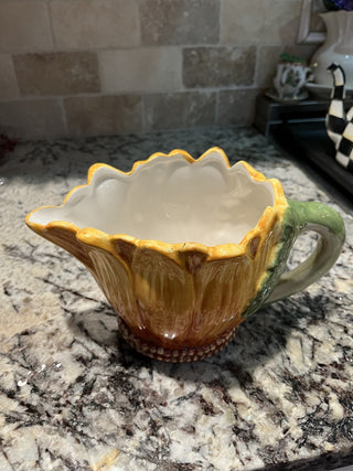 Maxcera  Terra Cotta Handpainted Sunflower Pitcher