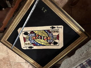 Framed embroidery piece featuring Jack of Spades playing card #62 VV MTS