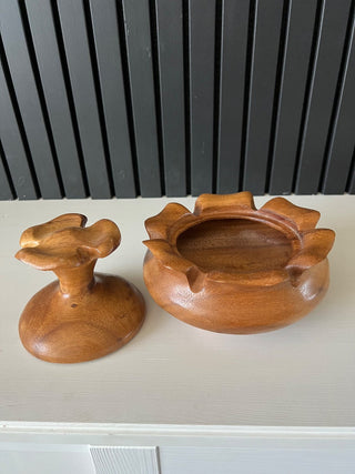 Vintage monkey pod lotus lidded bowl RSV