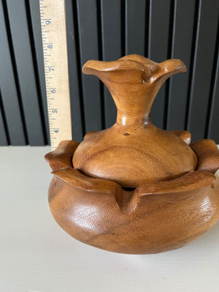 Vintage monkey pod lotus lidded bowl RSV
