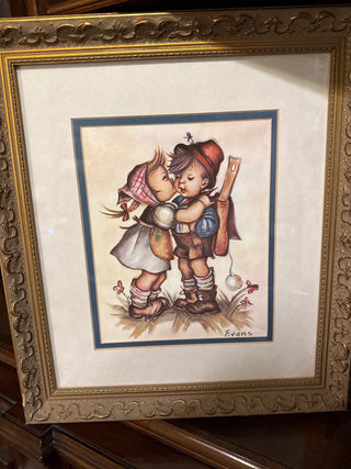 1972 Hummel print girl kissing boy   print  8x10  framed 15x18 RCD