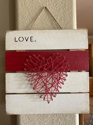 Handcrafted Heart/Love wall art -wood and nails RCD