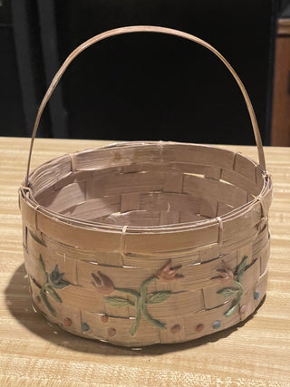 7" Vtg Spring Tulips Handled Basket--SP