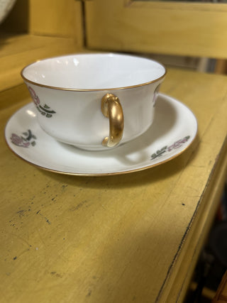 12F Signed Haviland China Teacup & Saucer - Stencil Rose Pattern MTS|70862