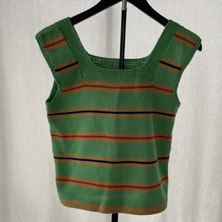 vtg handmade sleeveless sweater, bright green w/ stripes RSV
