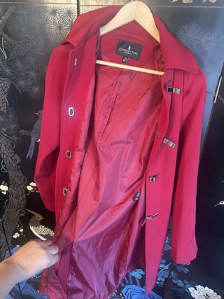 Red Vintage Ladies XS red London Fog Raincoat with detachable hood #63 VV MTS
