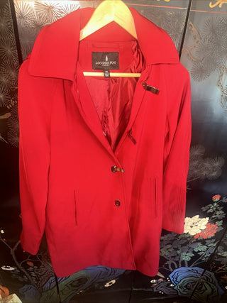 Red Vintage Ladies XS red London Fog Raincoat with detachable hood #63 VV MTS