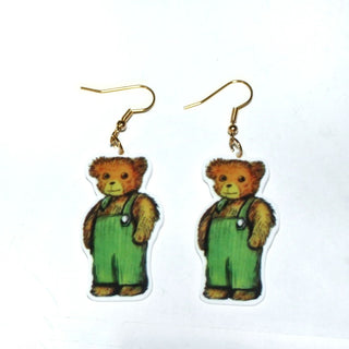 Corduroy bear earrings|70531