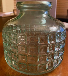 Green  Glass Jar, Raised Square Pattern 5.5"