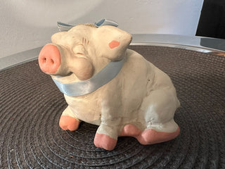 Pig Figure Clay Blue Bow MTS|78660