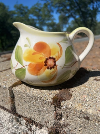 JP Pitcher Hand Painted in Portugal Floral # P3315 Four Cups Pottery Creamer