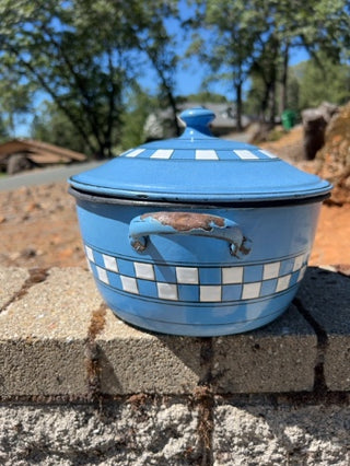 enamel-on-steel stock pot with a lid