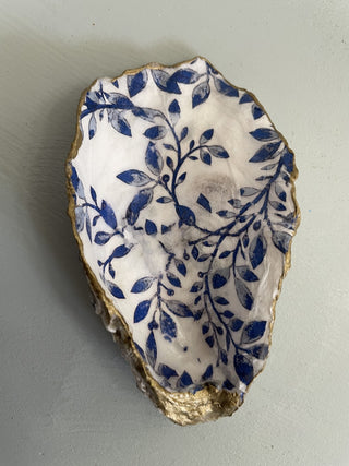 White Blue Leaves Oyster Trinket Dish MTS|89383