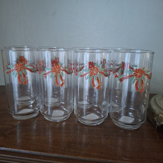 Set of 8 Vtg Libbey Poinsettia Glasses RCD|125673