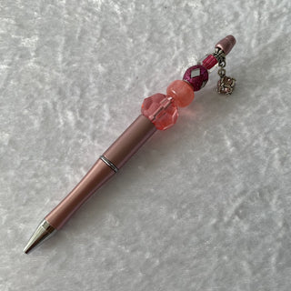 handmade beaded pen, pink w/ cube charm RSV|156636