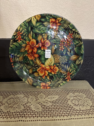 Tropical Serving Platter green with Pinapples and Orange Flowers - RCD