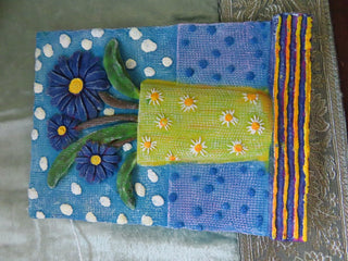 Flower wall plaque 4 and 1/2" by 6 & 1/2" blue MTS