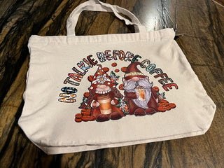 No Talkie before Coffee" Large Zippered Canvas Tote RSV|72455