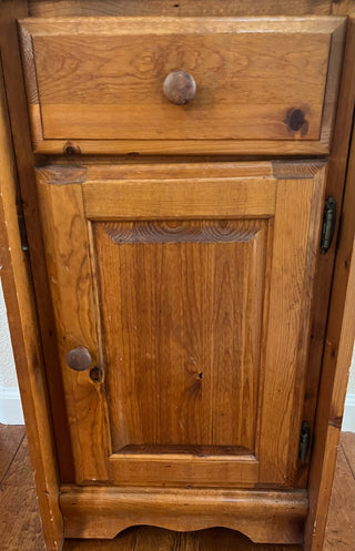 VINTAGE SOLID WOOD PINE DROP DOWN DESK WITH DRAWER & 2-SHELF CABINET 39.5T X 11.5D X 17W DROP DOWN DEPTH 19.5 (KJS) RCD|94903