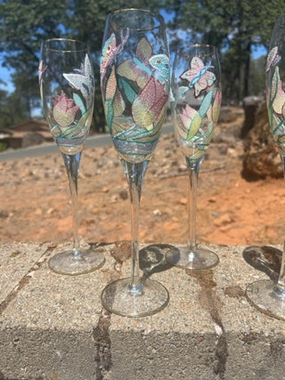 BB Set of 6 NWT Romanian Euroglass 10” Floral Champagne Flutes