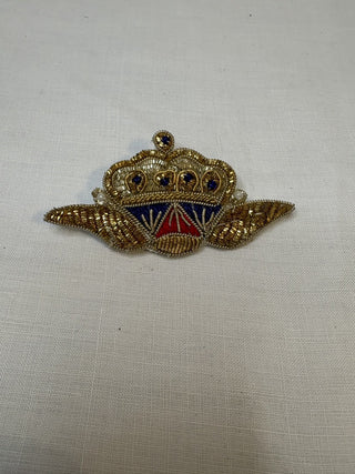 Vintage Winged Crown Embroidered Brooch RSV