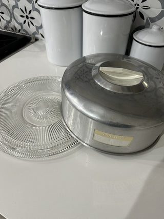 Vintage Kromex Cake Cover & Glass Plate MTS