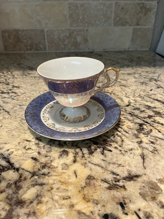 Vintage Iridescent Blue & Gold Lustreware Tea Cup & Saucer RCD|72138